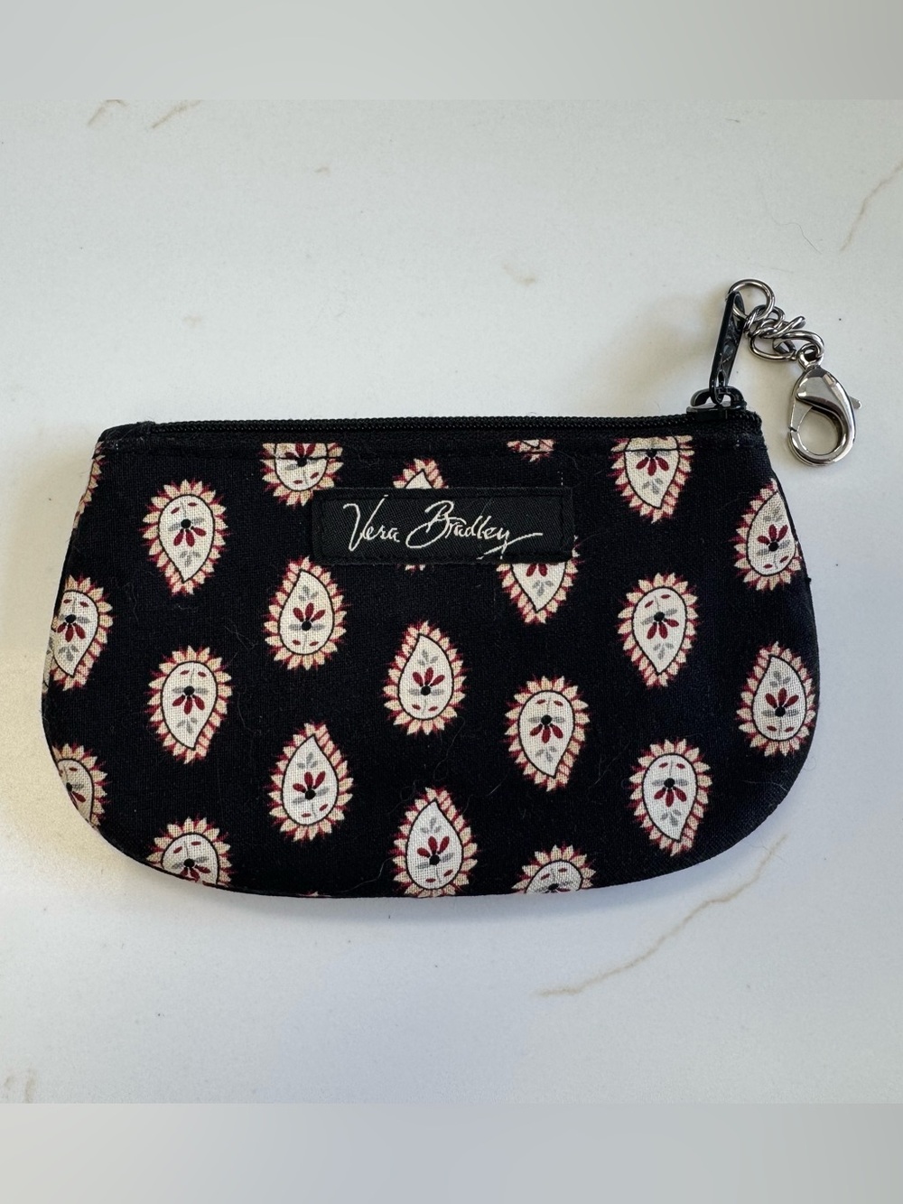 Vera Bradley Black Paisley Print Coin Pouch with Clip